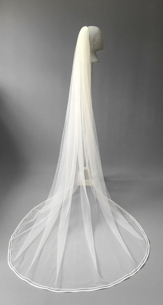 SAMPLE VEIL - Custom long length 1 tier double satin edged veil