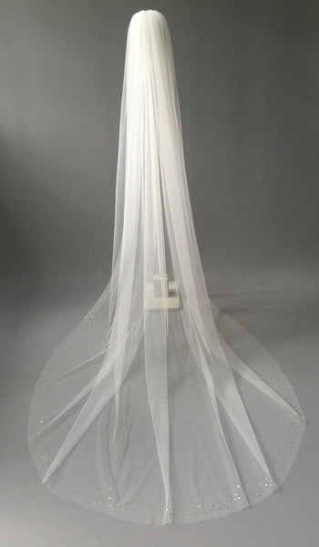 SAMPLE VEIL - Custom long length 1 tier gold sequin edged veil
